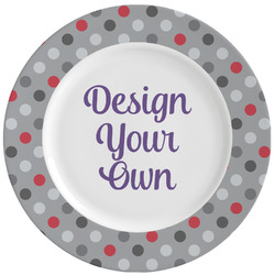Red & Gray Polka Dots Ceramic Dinner Plates (Set of 4) (Personalized)