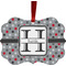 Red & Gray Polka Dots Metal Frame Ornament - Double Sided w/ Name and Initial