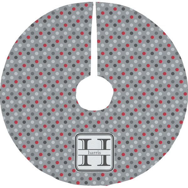Custom Red & Gray Polka Dots Tree Skirt (Personalized)