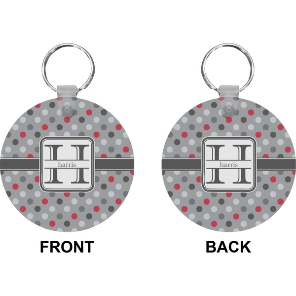 Red & Gray Polka Dots Circle Keychain (Front + Back)