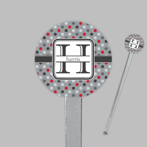 Red & Gray Polka Dots Clear Plastic 7" Stir Stick - Round - Closeup