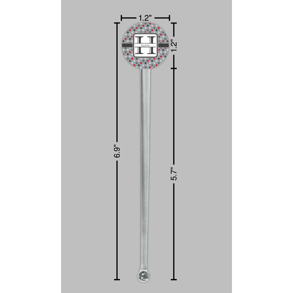 Red & Gray Polka Dots Clear Plastic 7" Stir Stick - Round - Dimensions