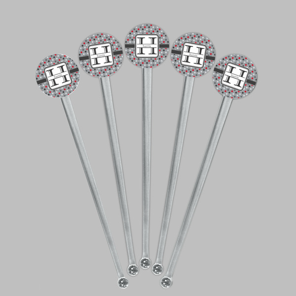 Red & Gray Polka Dots Clear Plastic 7" Stir Stick - Round - Fan View