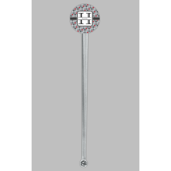 Red & Gray Polka Dots Clear Plastic 7" Stir Stick - Round - Single Stick