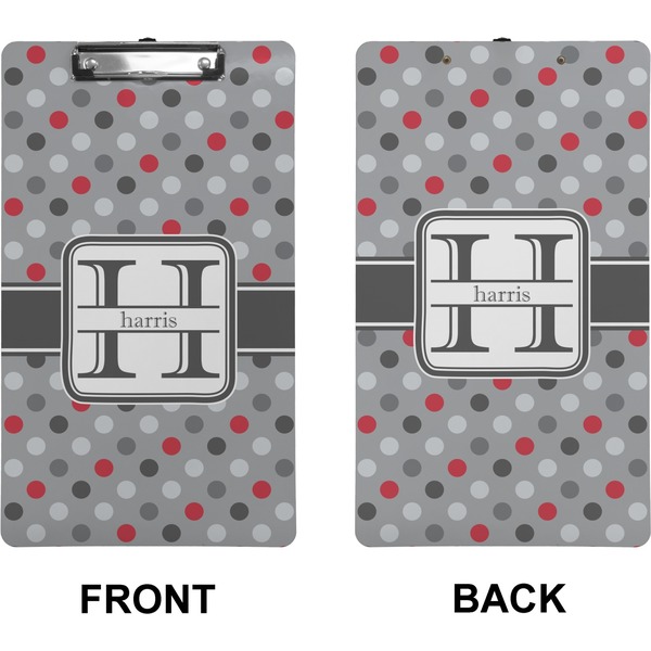 Red & Gray Polka Dots Clipboard (Legal) (Front + Back)