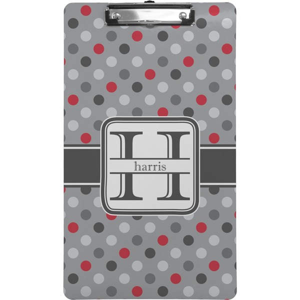 Custom Red & Gray Polka Dots Clipboard (Legal Size) (Personalized)
