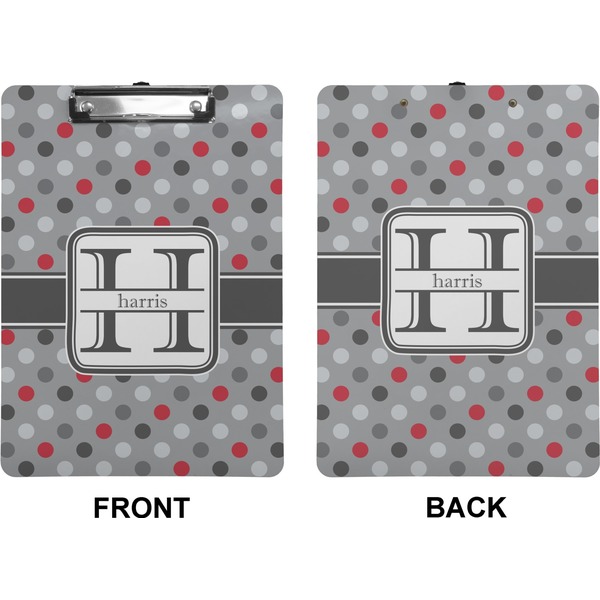 Red & Gray Polka Dots Clipboard (Letter) (Front + Back)