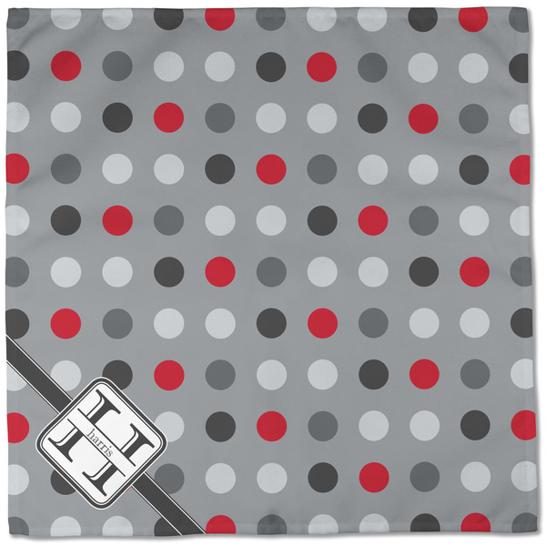 Red & Gray Polka Dots Cloth Napkins - Personalized Dinner (Full Open)