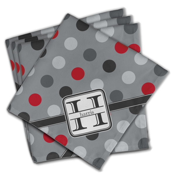 Custom Red & Gray Polka Dots Cloth Napkins (Set of 4) (Personalized)