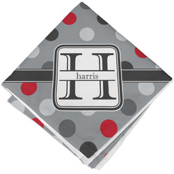 Red & Gray Polka Dots Cloth Cocktail Napkin - Single w/ Name and Initial