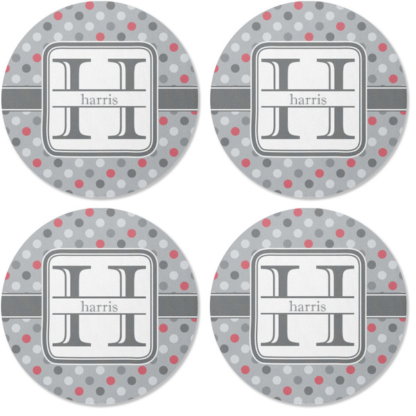 Red & Gray Polka Dots Coaster Round Rubber Back - Apvl