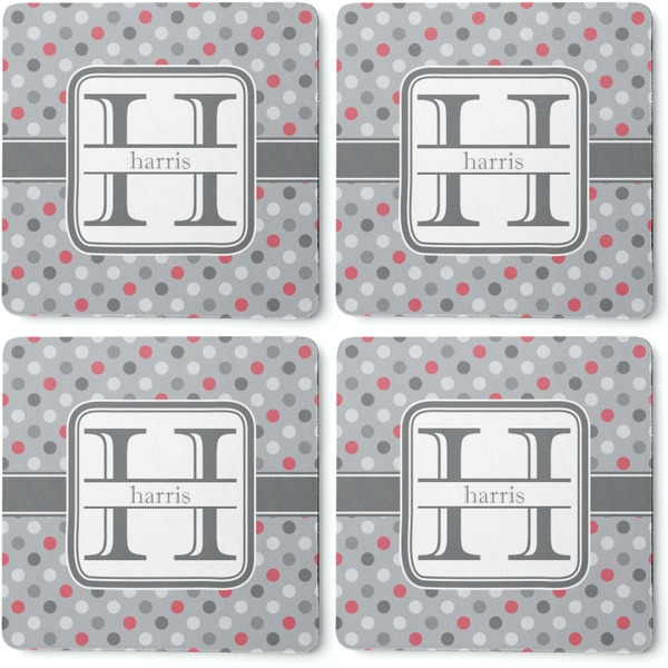 Red & Gray Polka Dots Coaster Rubber Back - Apvl