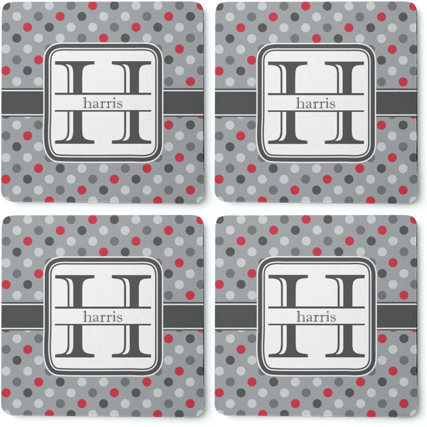 Red & Gray Polka Dots Coaster Rubber Back - Apvl