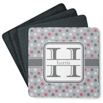 Red & Gray Polka Dots Square Rubber Backed Coasters - Set of 4 (Personalized)