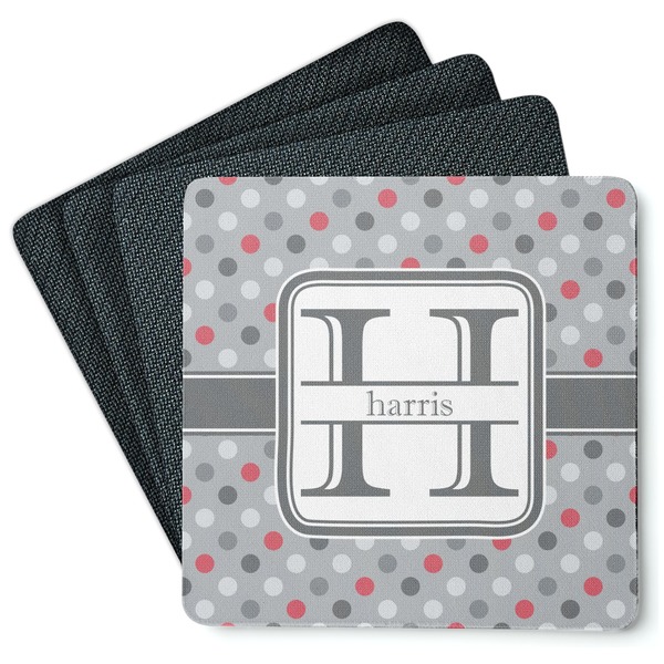 Red & Gray Polka Dots Coaster Rubber Back - Main