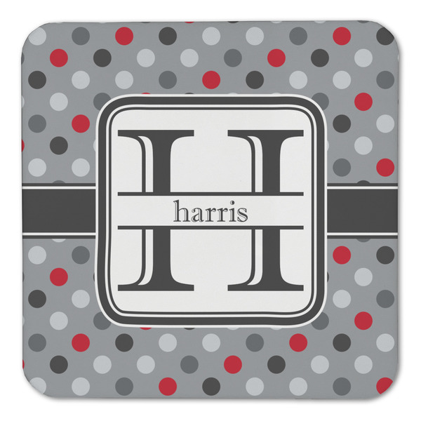 Red & Gray Polka Dots Coaster Set - FRONT (one)