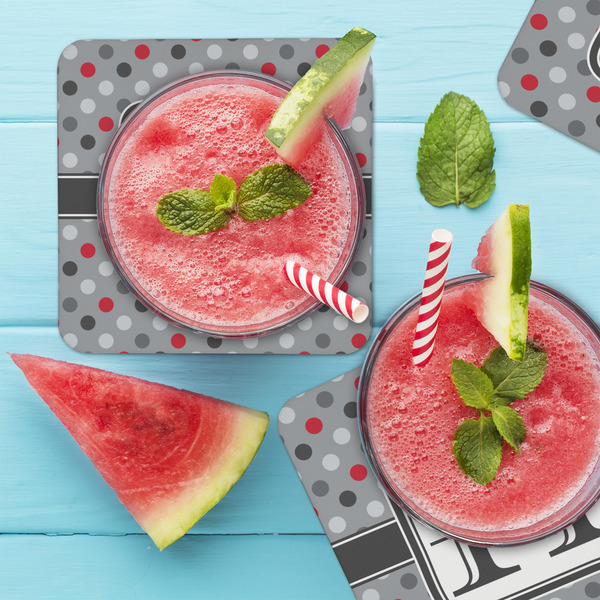 Red & Gray Polka Dots Coaster Set - LIFESTYLE