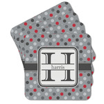 Red & Gray Polka Dots Cork Coaster - Set of 4 w/ Name and Initial