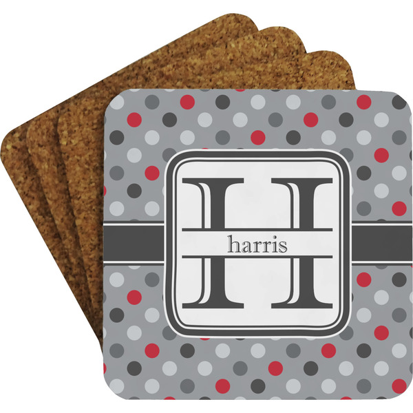 Red & Gray Polka Dots Coaster Set (Personalized)