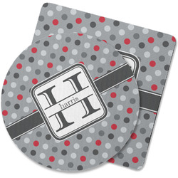 Red & Gray Polka Dots Rubber Backed Coaster (Personalized)