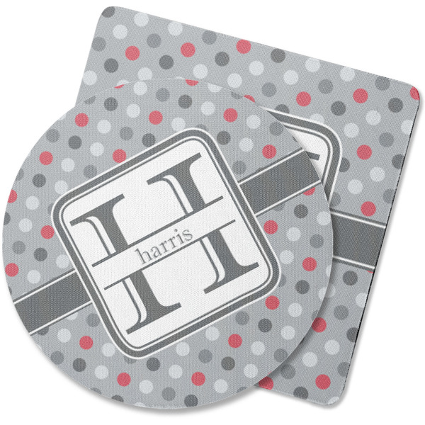 Custom Red & Gray Polka Dots Rubber Backed Coaster (Personalized)