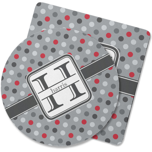 Custom Red & Gray Polka Dots Rubber Backed Coaster (Personalized)
