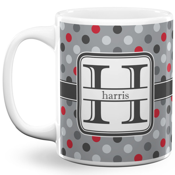 Custom Red & Gray Polka Dots 11 Oz Coffee Mug - White (Personalized)