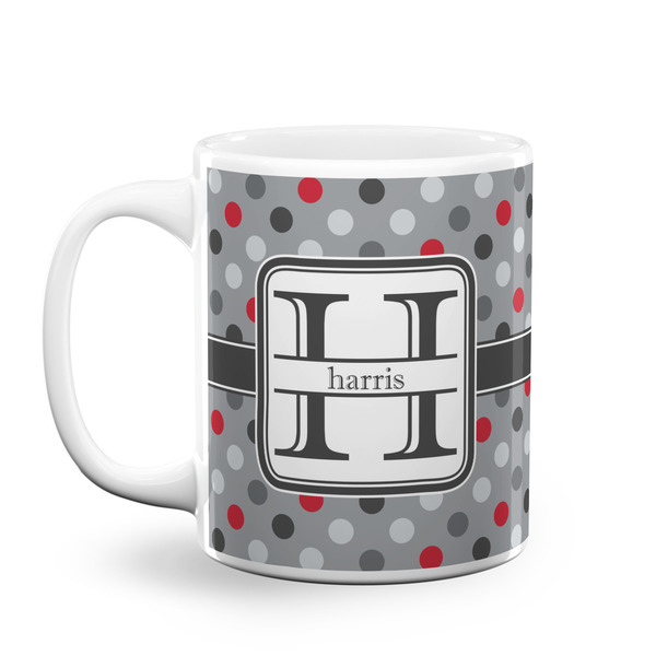 Custom Red & Gray Polka Dots Coffee Mug (Personalized)
