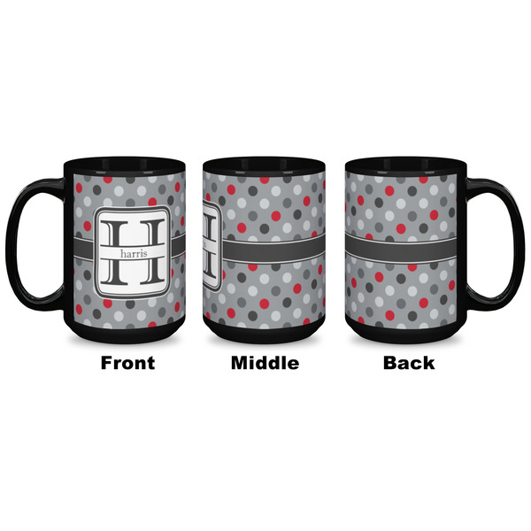 Red & Gray Polka Dots Coffee Mug - 15 oz - Black APPROVAL