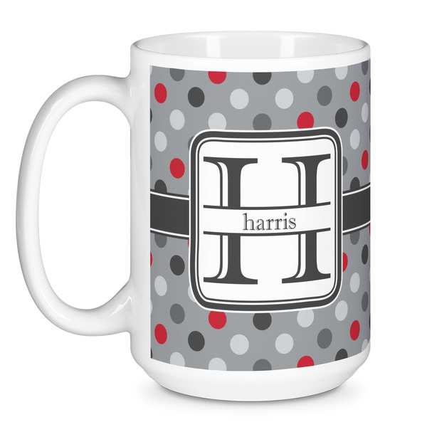 Red & Gray Polka Dots Coffee Mug - 15 oz - White