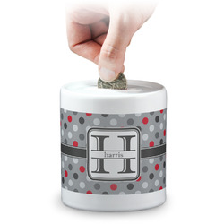 Red & Gray Polka Dots Coin Bank (Personalized)