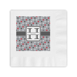 Red & Gray Polka Dots Coined Cocktail Napkins (Personalized)