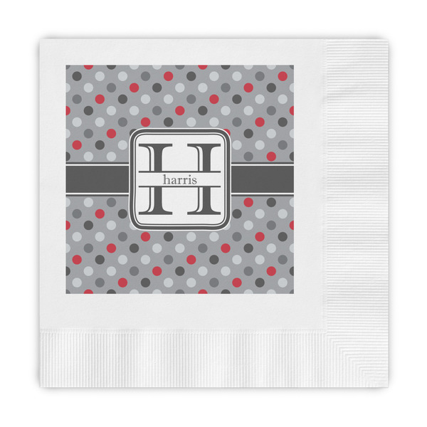 Custom Red & Gray Polka Dots Embossed Decorative Napkins (Personalized)