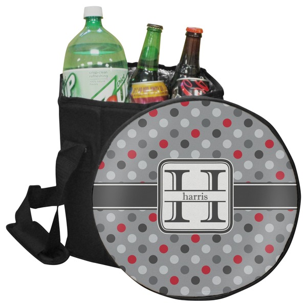 Custom Red & Gray Polka Dots Collapsible Cooler & Seat (Personalized)