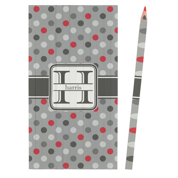Red & Gray Polka Dots Colored Pencils - Front View
