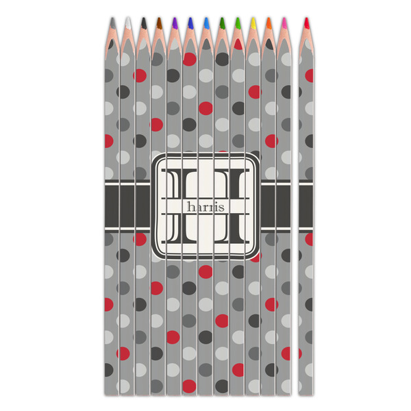 Custom Red & Gray Polka Dots Colored Pencils (Personalized)