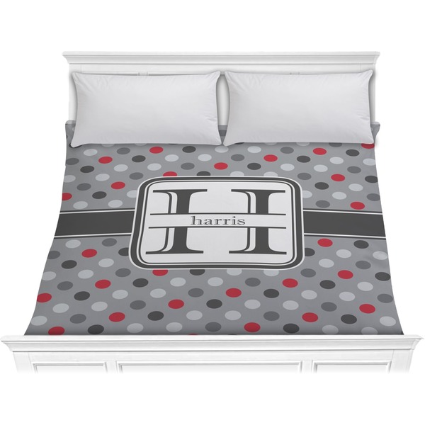 Custom Red & Gray Polka Dots Comforter - King (Personalized)