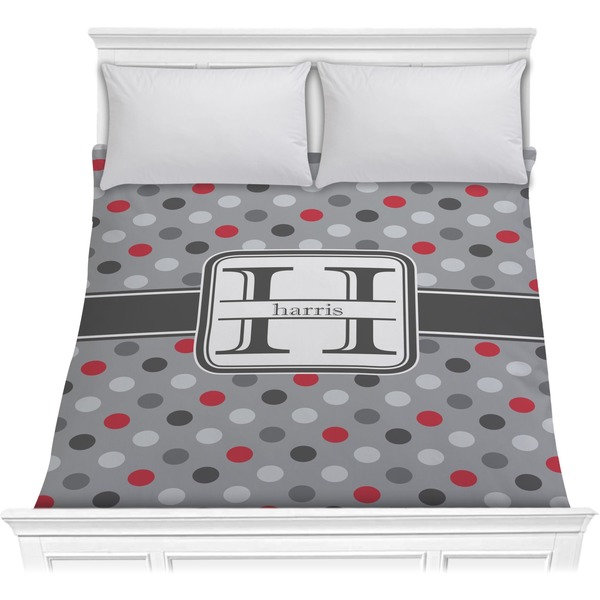 Custom Red & Gray Polka Dots Comforter - Full / Queen (Personalized)