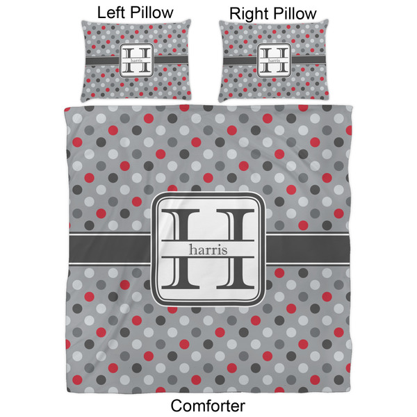 Red & Gray Polka Dots Comforter Set - Queen - Approval