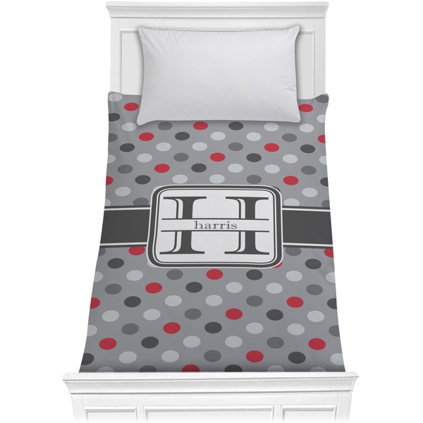 Custom Red & Gray Polka Dots Comforter - Twin XL (Personalized)