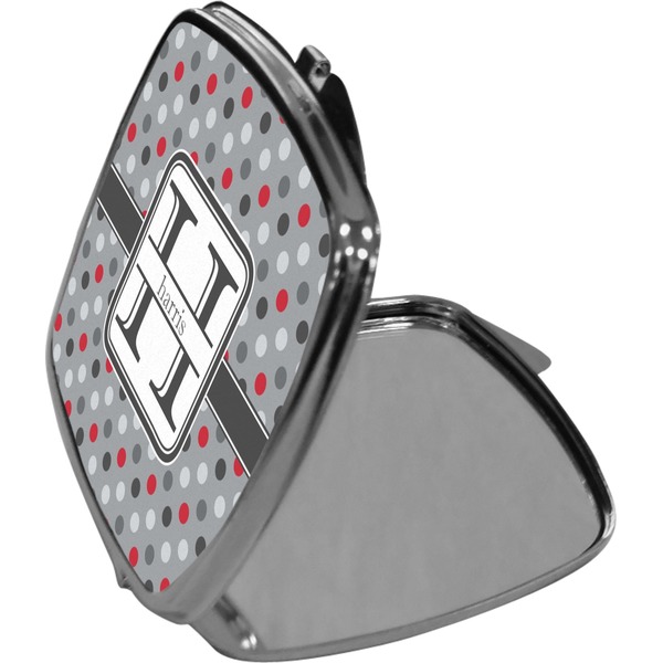 Red & Gray Polka Dots Compact Mirror (Side View)