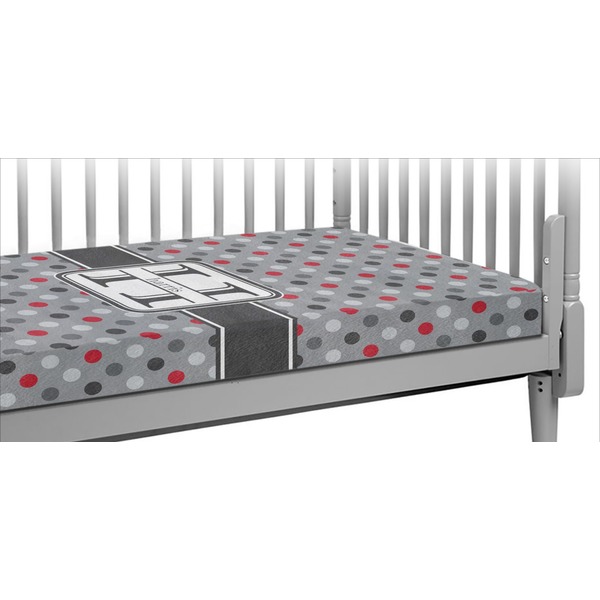 Custom Red & Gray Polka Dots Crib Fitted Sheet (Personalized)