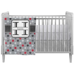 Red & Gray Polka Dots Crib Comforter / Quilt (Personalized)