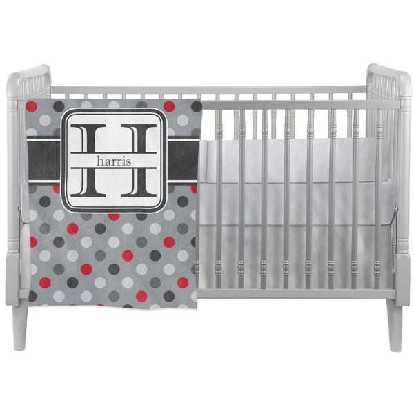 Custom Red & Gray Polka Dots Crib Comforter / Quilt (Personalized)
