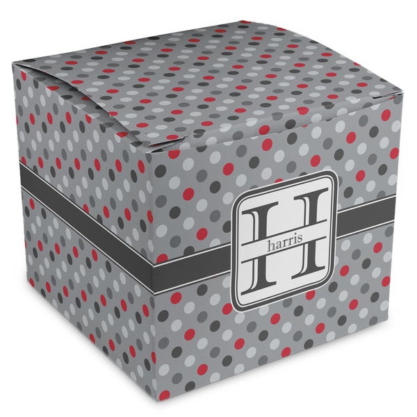 Custom Red & Gray Polka Dots Cube Favor Gift Boxes (Personalized)
