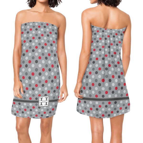 Red & Gray Polka Dots Custom Bath Wrap - Front & Back View