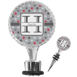 Red & Gray Polka Dots Wine Bottle Stopper (Personalized)