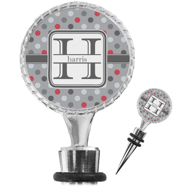 Custom Red & Gray Polka Dots Wine Bottle Stopper (Personalized)