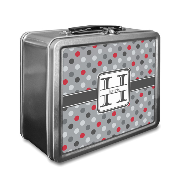 Custom Red & Gray Polka Dots Lunch Box (Personalized)