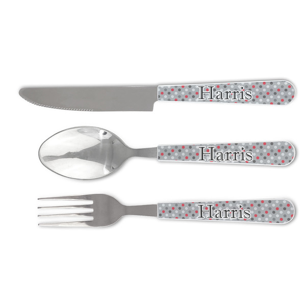Custom Red & Gray Polka Dots Cutlery Set (Personalized)